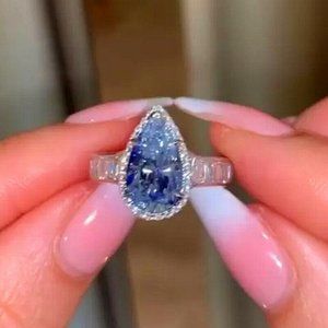 925 Silver Pear Cut Aquamarine Ring